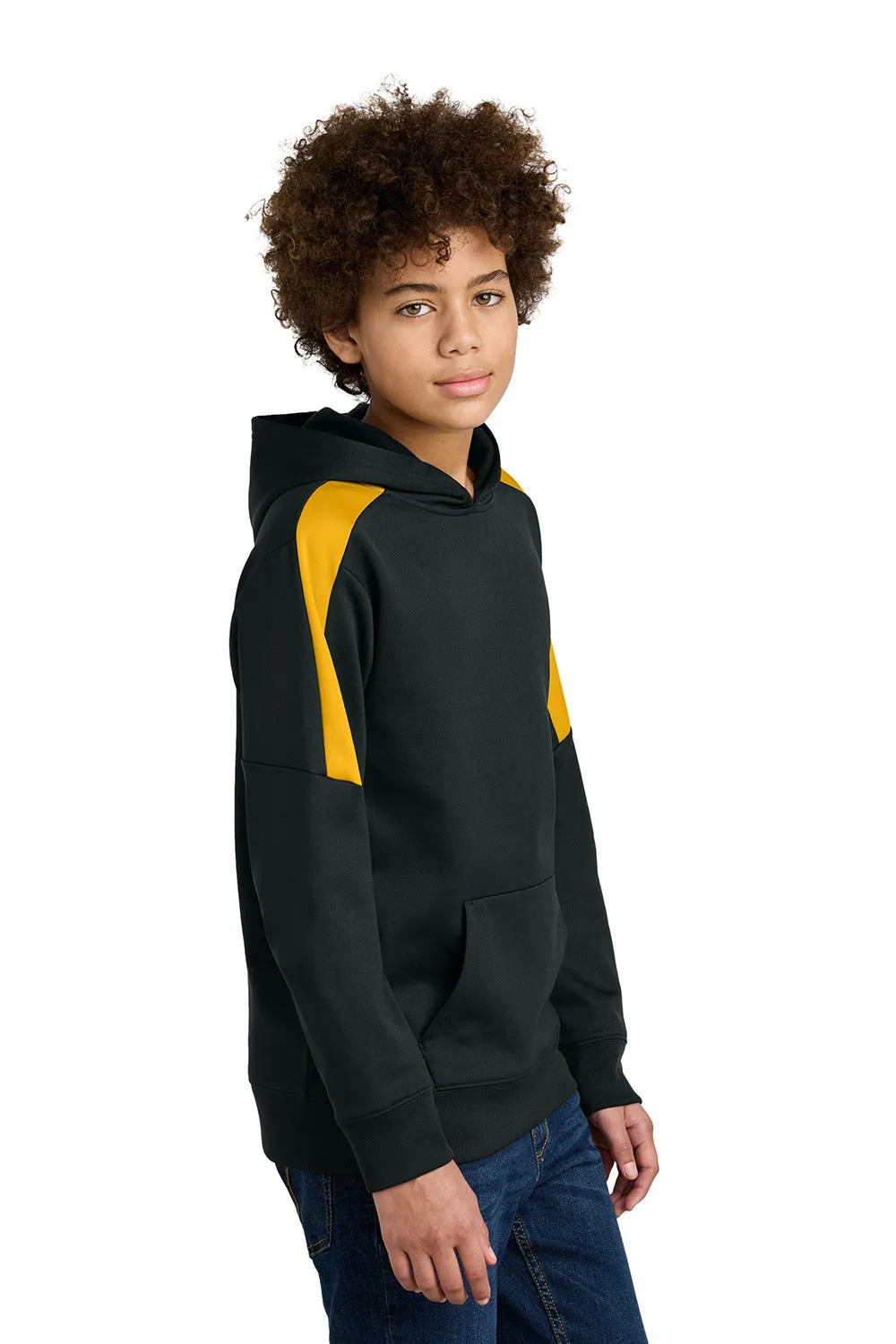 Sport-Tek Youth Sport-Wick Moisture Wicking United Fleece Hooded Sweatshirt Hoodie w/ Pouch Pocket - Black/Gold Clothing Sport-Tek