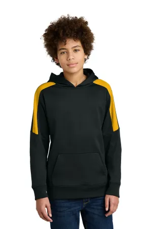 Sport-Tek Youth Sport-Wick Moisture Wicking United Fleece Hooded Sweatshirt Hoodie w/ Pouch Pocket - Black/Gold Clothing Sport-Tek