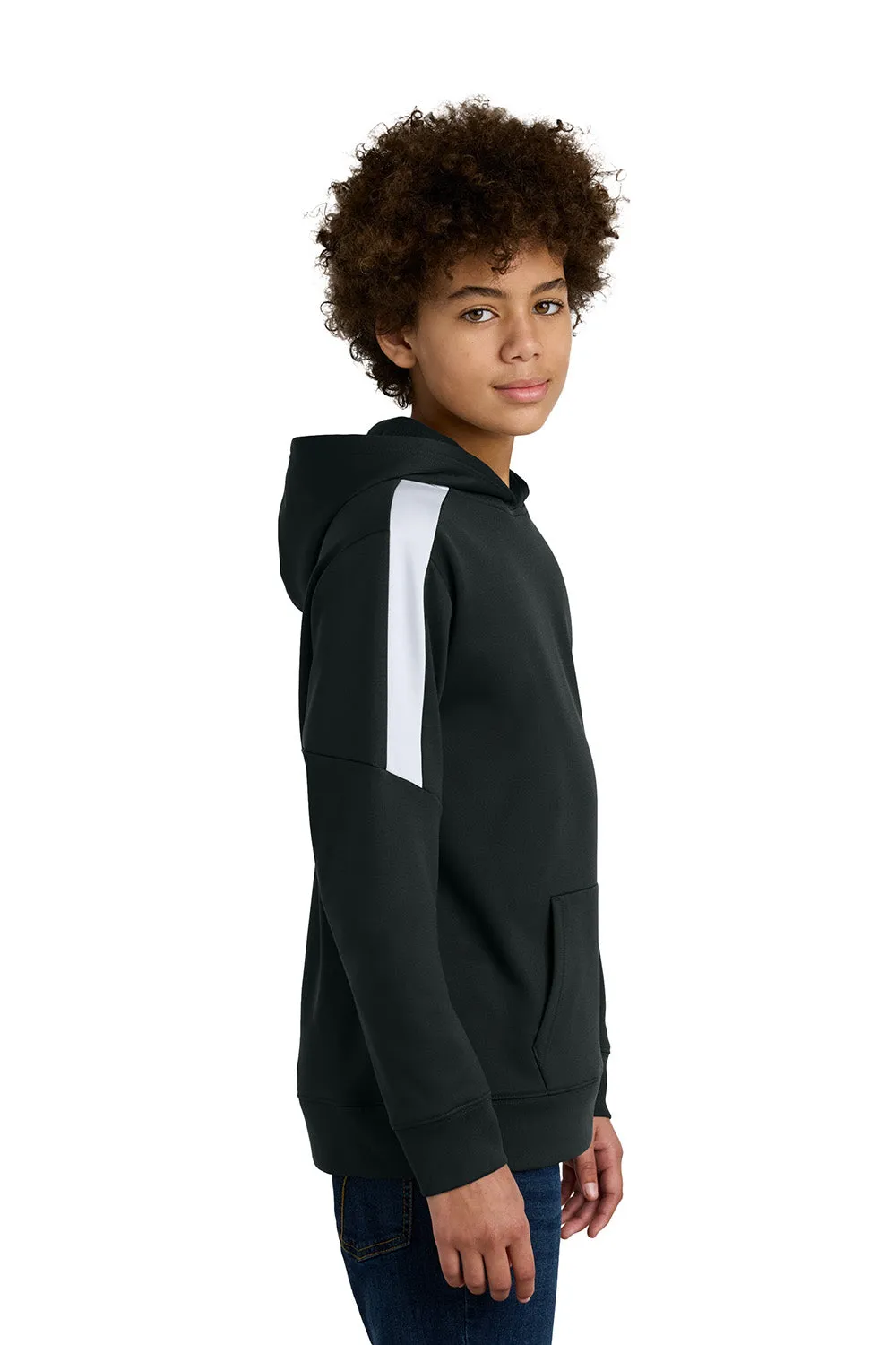 Sport-Tek Youth Sport-Wick Moisture Wicking United Fleece Hooded Sweatshirt Hoodie w/ Pouch Pocket - Black/White
