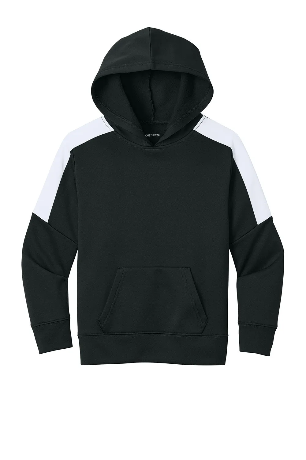 Sport-Tek Youth Sport-Wick Moisture Wicking United Fleece Hooded Sweatshirt Hoodie w/ Pouch Pocket - Black/White
