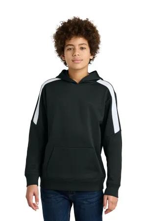 Sport-Tek Youth Sport-Wick Moisture Wicking United Fleece Hooded Sweatshirt Hoodie w/ Pouch Pocket - Black/White