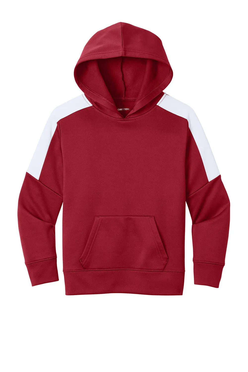 Sport-Tek Youth Sport-Wick Moisture Wicking United Fleece Hooded Sweatshirt Hoodie w/ Pouch Pocket - Deep Red/White