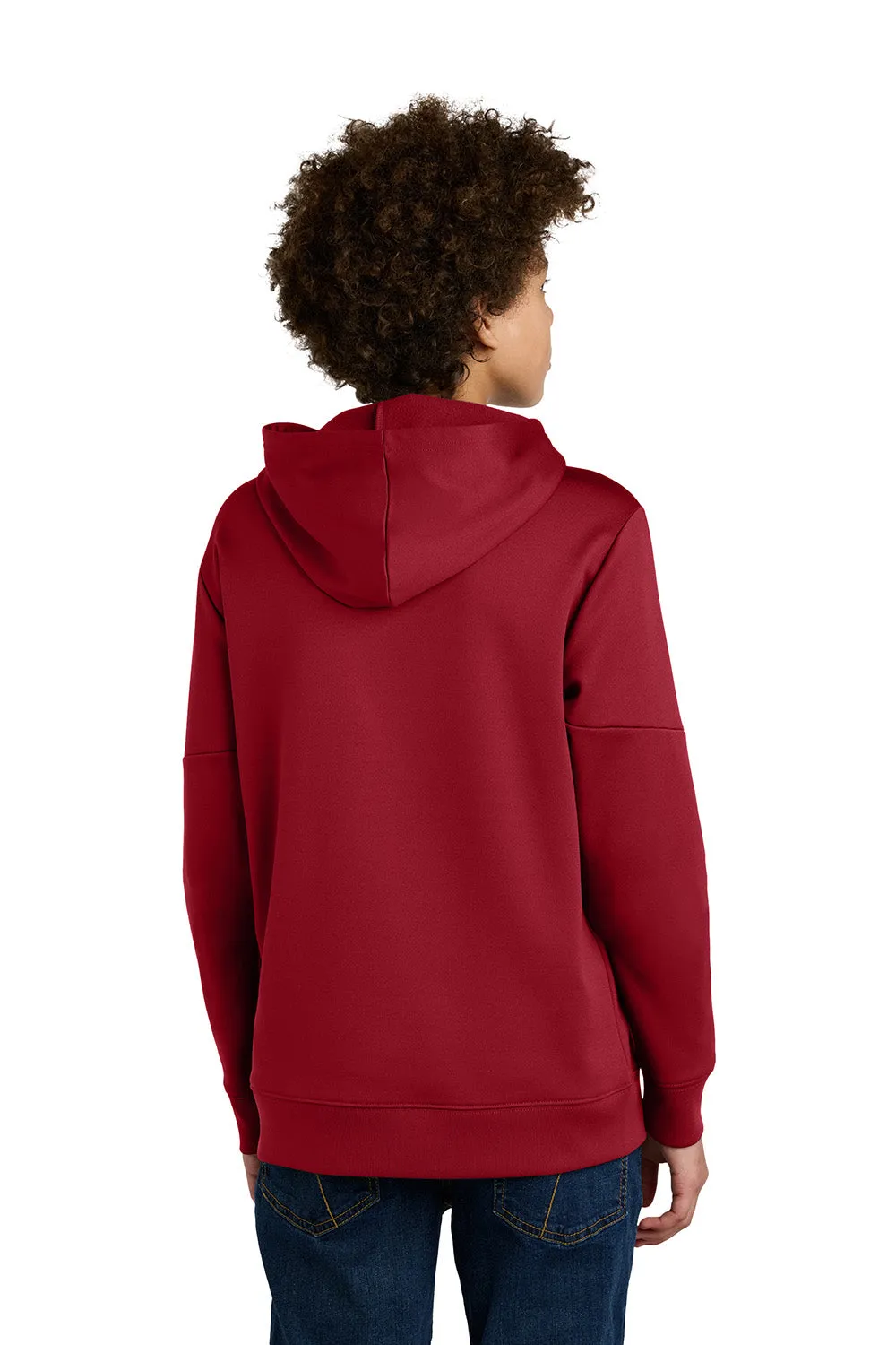Sport-Tek Youth Sport-Wick Moisture Wicking United Fleece Hooded Sweatshirt Hoodie w/ Pouch Pocket - Deep Red/White