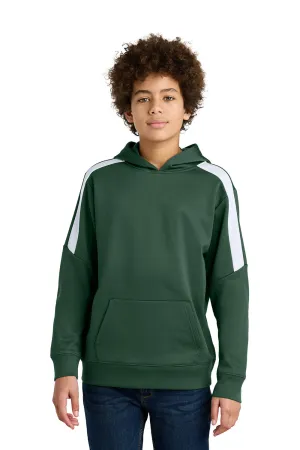 Sport-Tek Youth Sport-Wick Moisture Wicking United Fleece Hooded Sweatshirt Hoodie w/ Pouch Pocket - Forest Green/White Clothing Sport-Tek