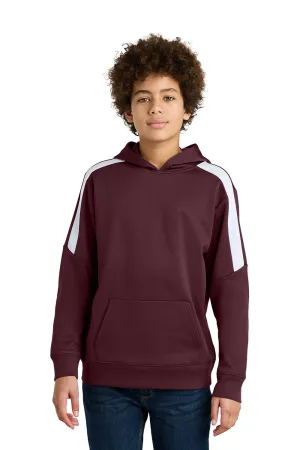 Sport-Tek Youth Sport-Wick Moisture Wicking United Fleece Hooded Sweatshirt Hoodie w/ Pouch Pocket - Maroon/White Clothing Sport-Tek