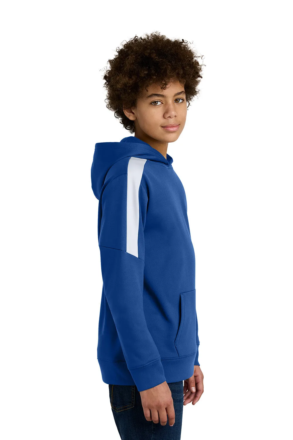 Sport-Tek Youth Sport-Wick Moisture Wicking United Fleece Hooded Sweatshirt Hoodie w/ Pouch Pocket - True Royal Blue/White Clothing Sport-Tek