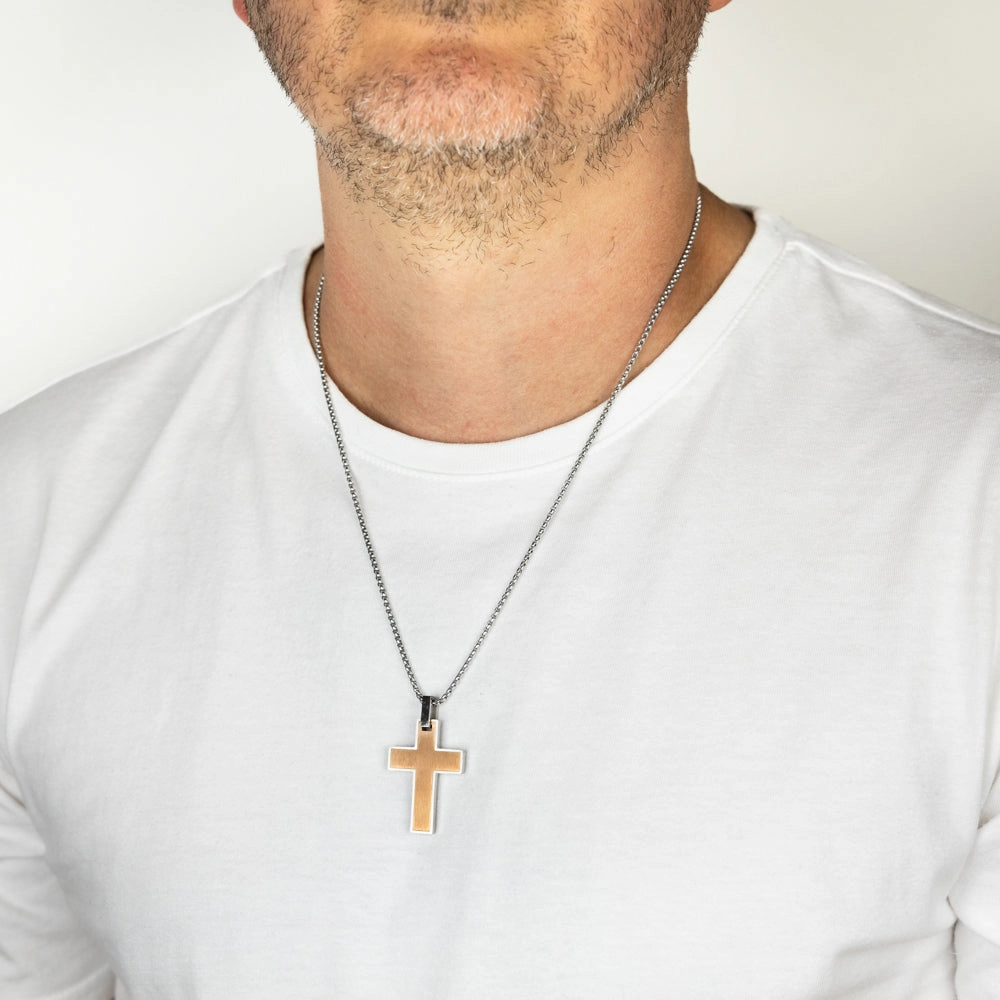 Stainless Steel Chocolate Colour Polished Cross Pendant On Chain