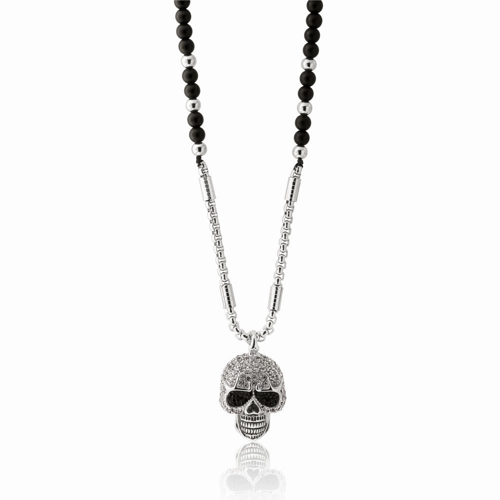 Stainless Steel Crystal Skull Pendant with Chain