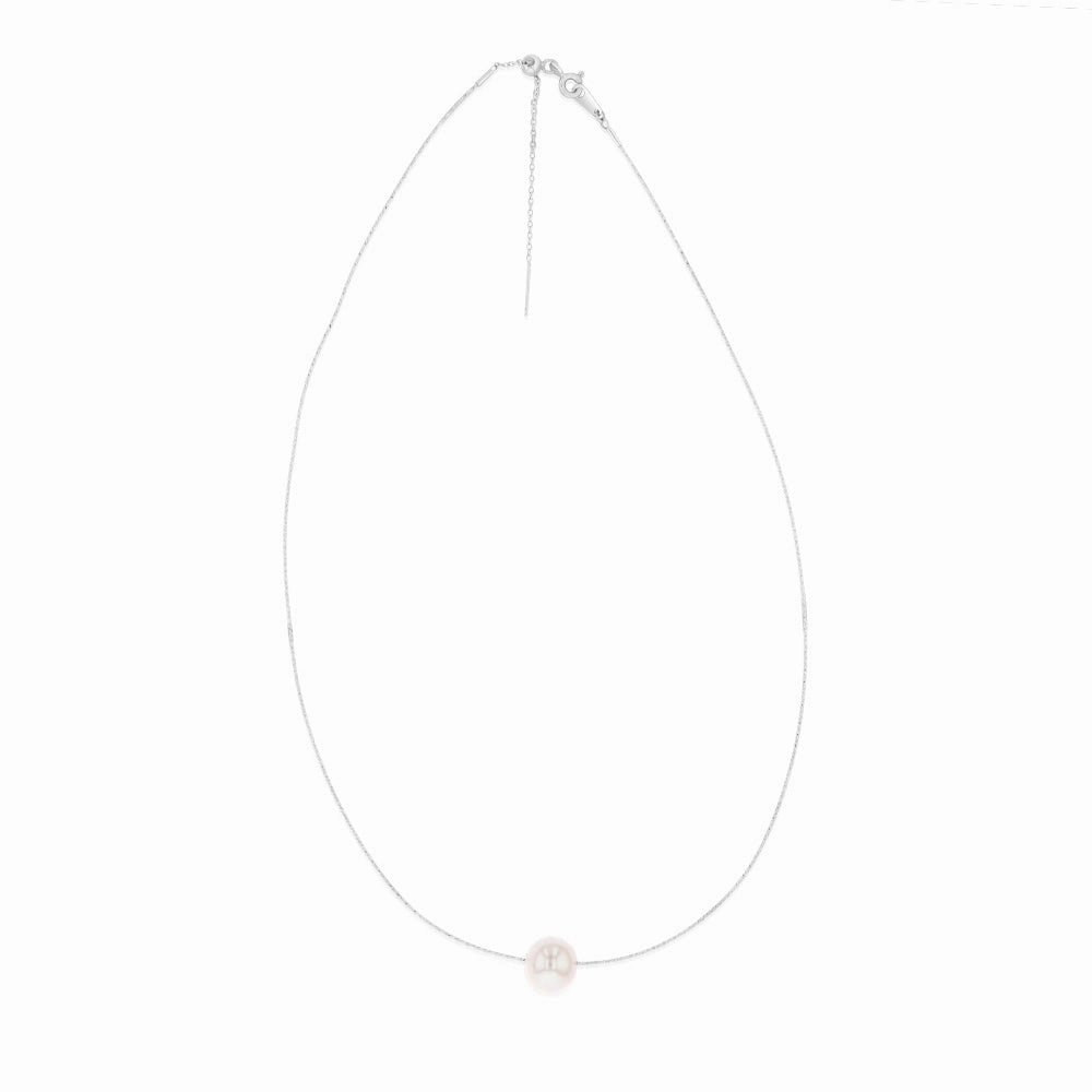 Sterling Silver 10-12mm White Fresh Water Pearl On Adjustable Choker Chain