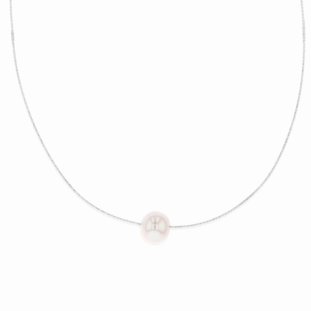 Sterling Silver 10-12mm White Fresh Water Pearl On Adjustable Choker Chain