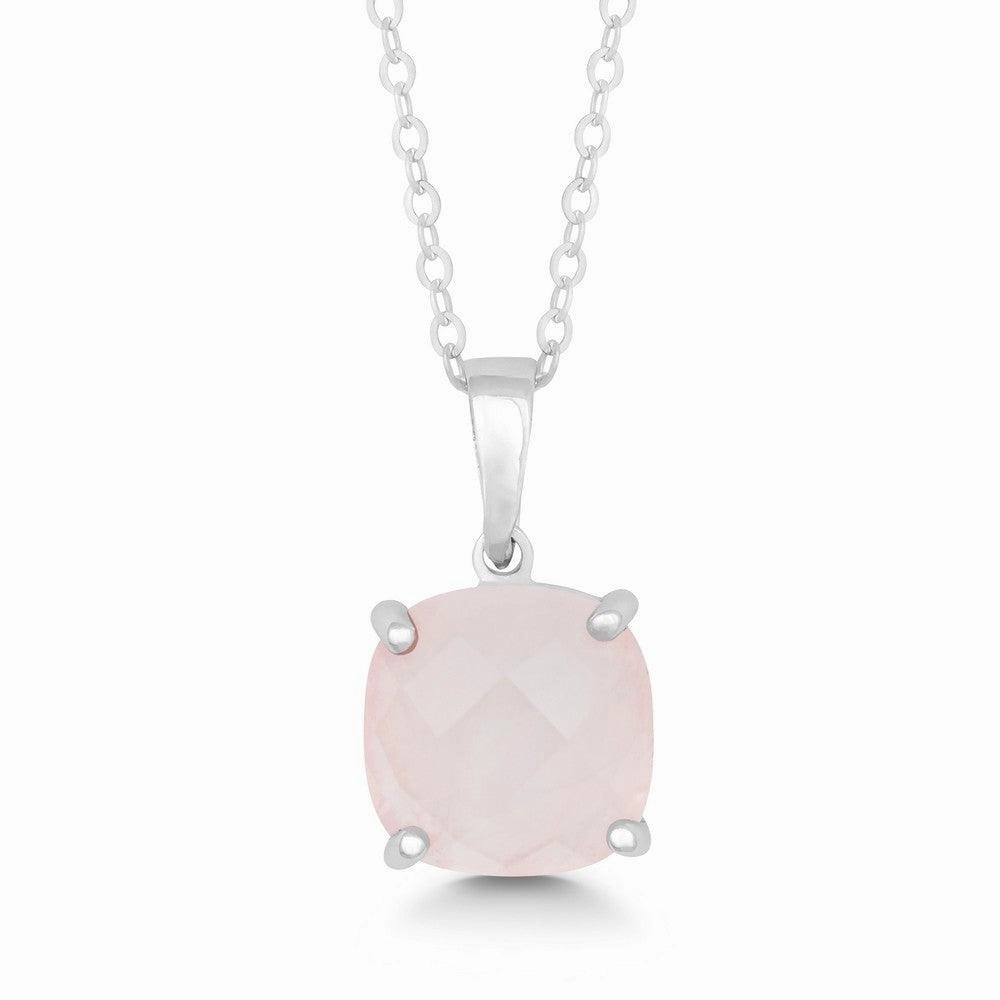 Sterling Silver 10mm Square Rose Quartz Pendant