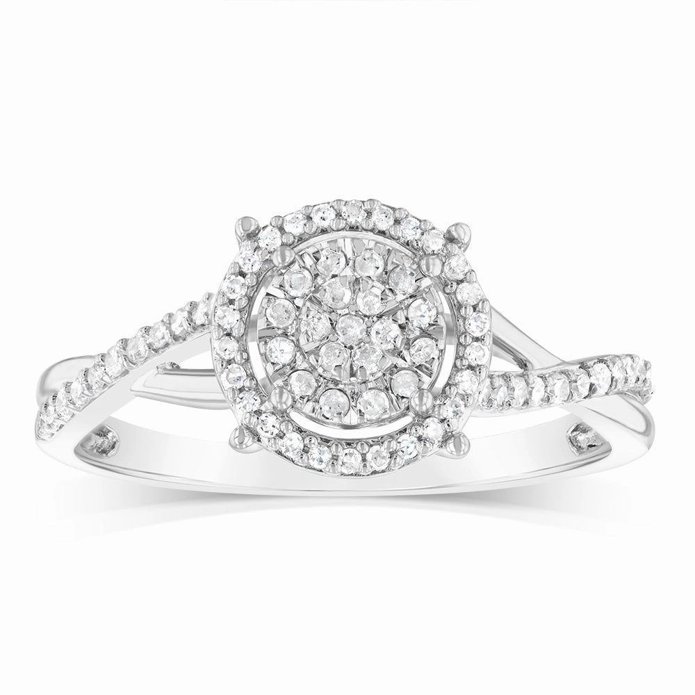 Sterling Silver 1/5 Carat Diamond Round Shaped Wrapped Band Ring