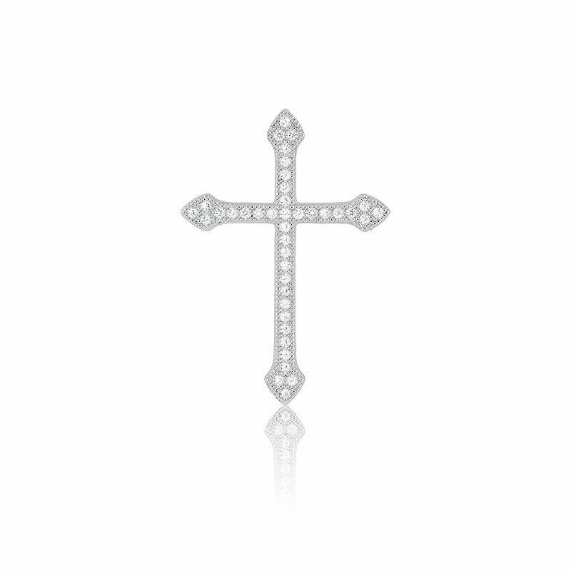 Sterling Silver 40 Stones Micro Pave Cross Pendant