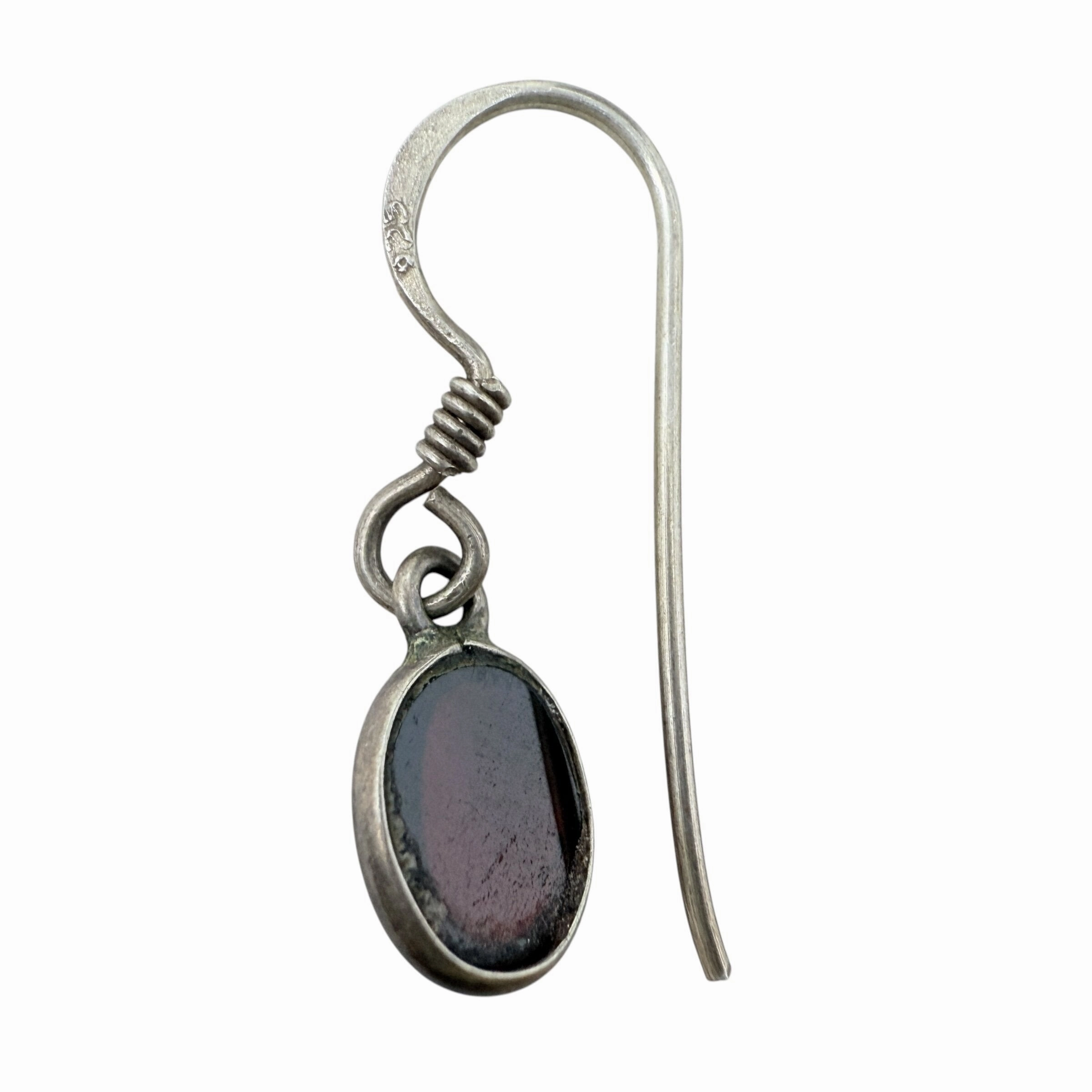 Sterling Silver  & Gemstone Oval Drop Earrings By Unbranded