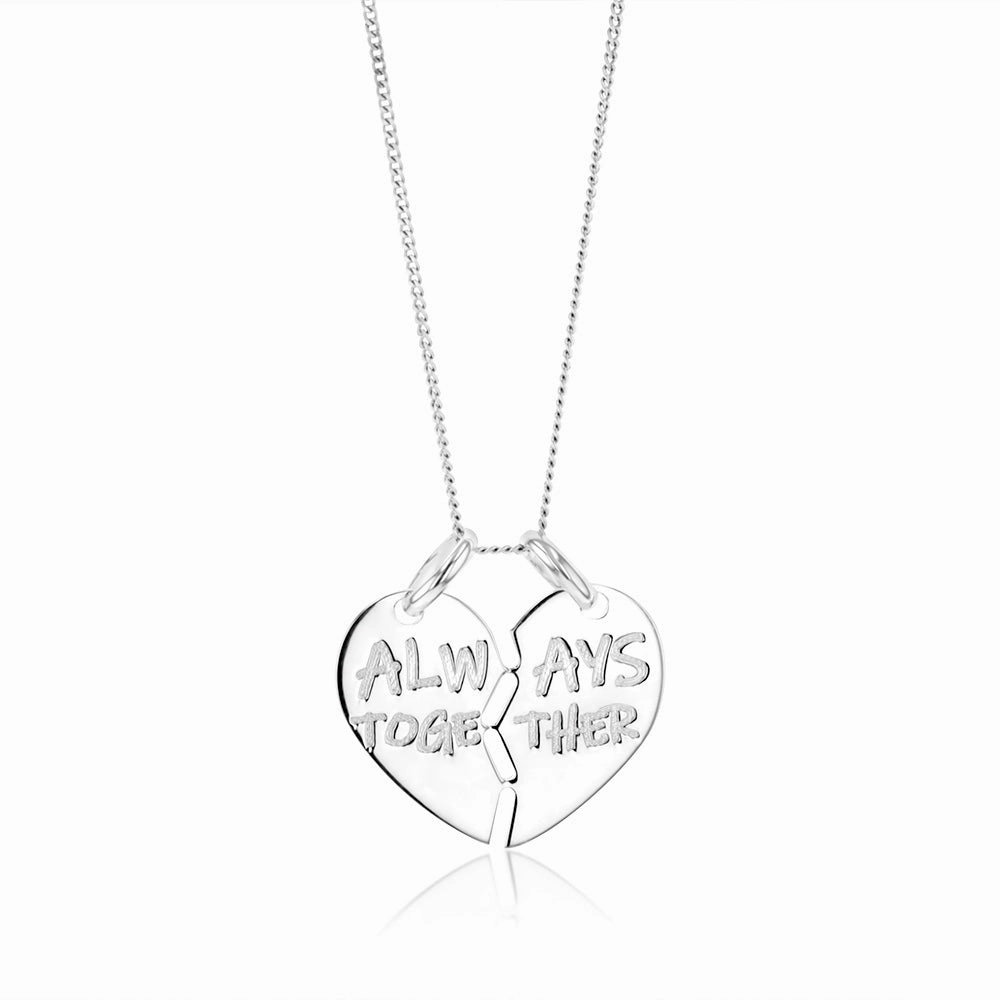 Sterling Silver Always Together Split Heart Pendant