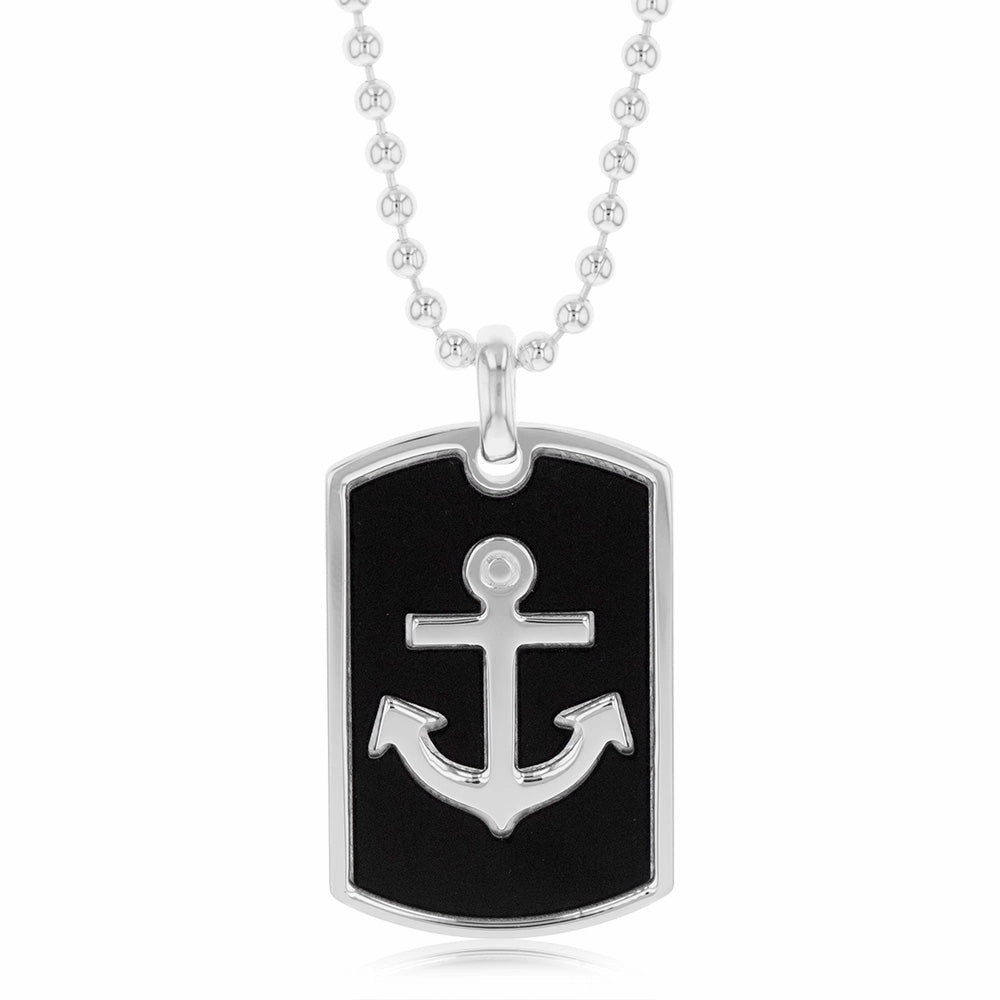 Sterling Silver Anchor Dog Tag Pendant on 55cm Chain