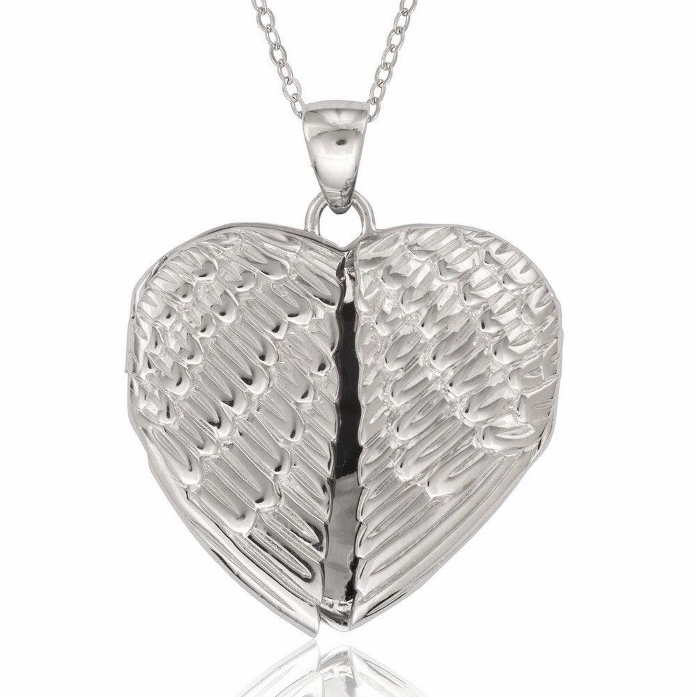 Sterling Silver Angel Wings Heart Pendant