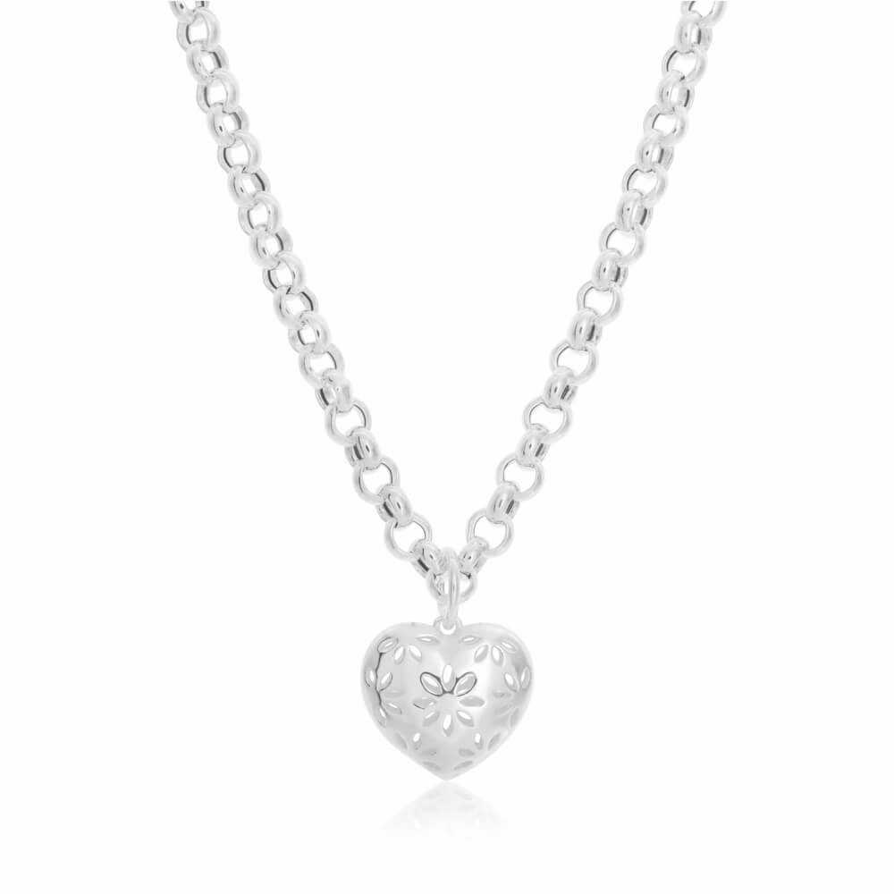 Sterling Silver Belcher Heart Charm Necklace 45cm