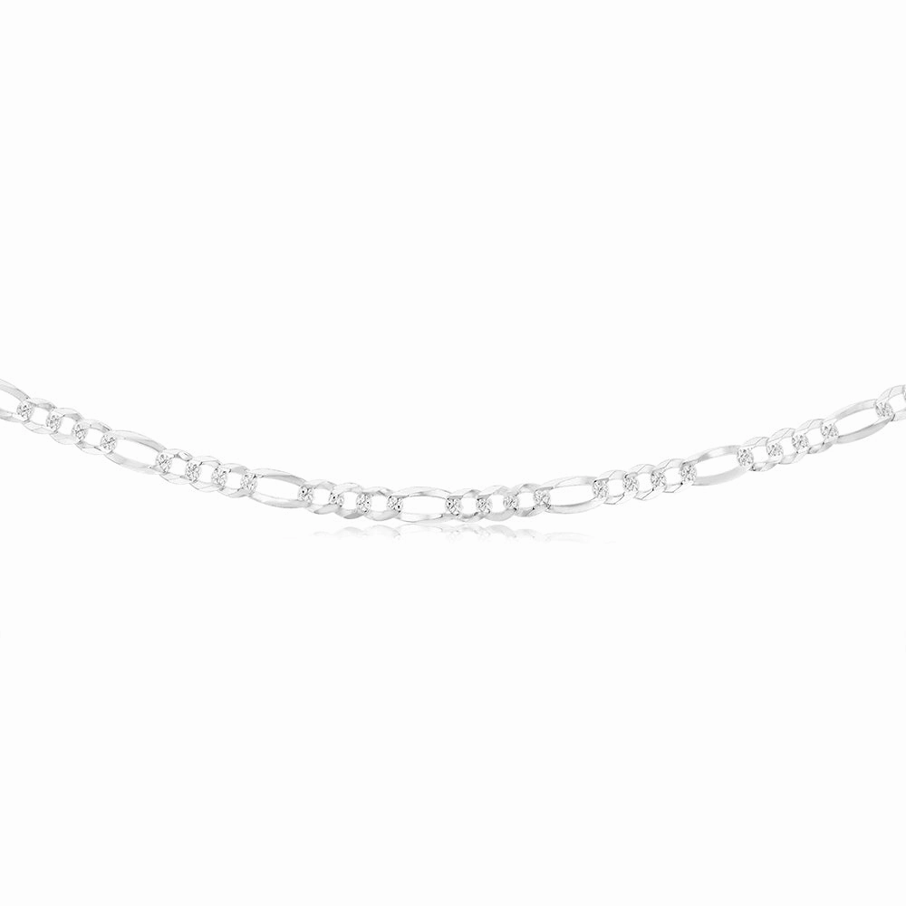 Sterling Silver Beveled Fancy 1:3 Figaro 140 Gauge 50cm Chain