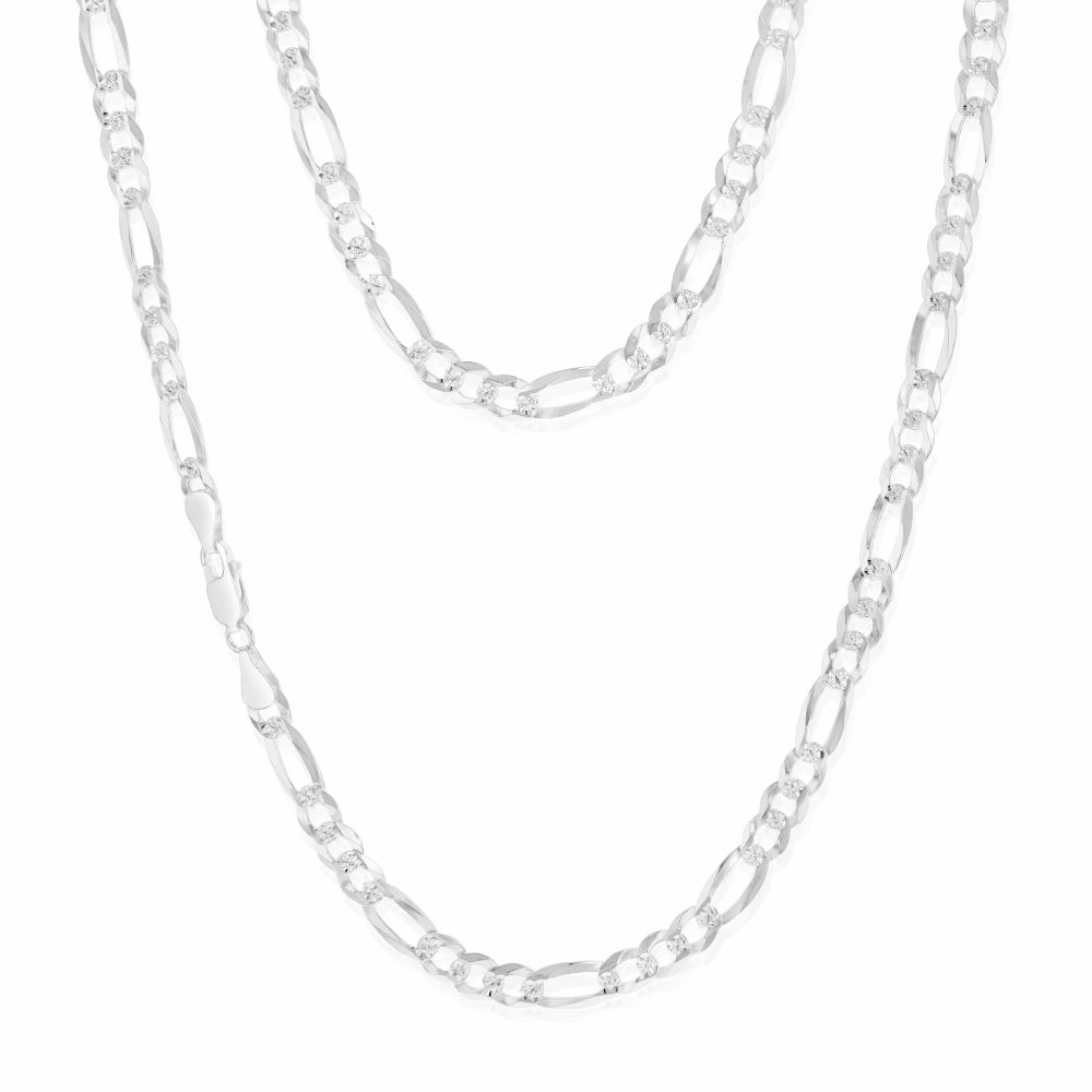 Sterling Silver Beveled Fancy 1:3 Figaro 140 Gauge 50cm Chain