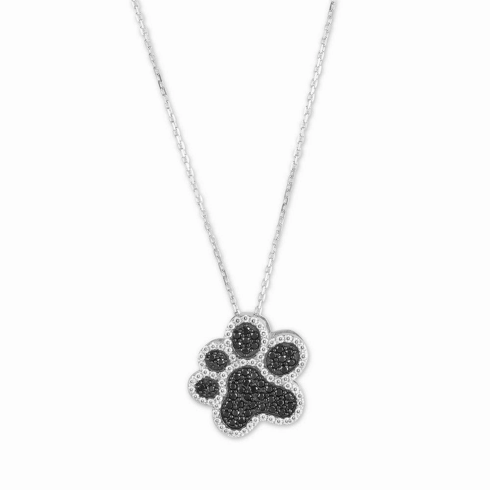 Sterling Silver Black and White Paw Print Pendant