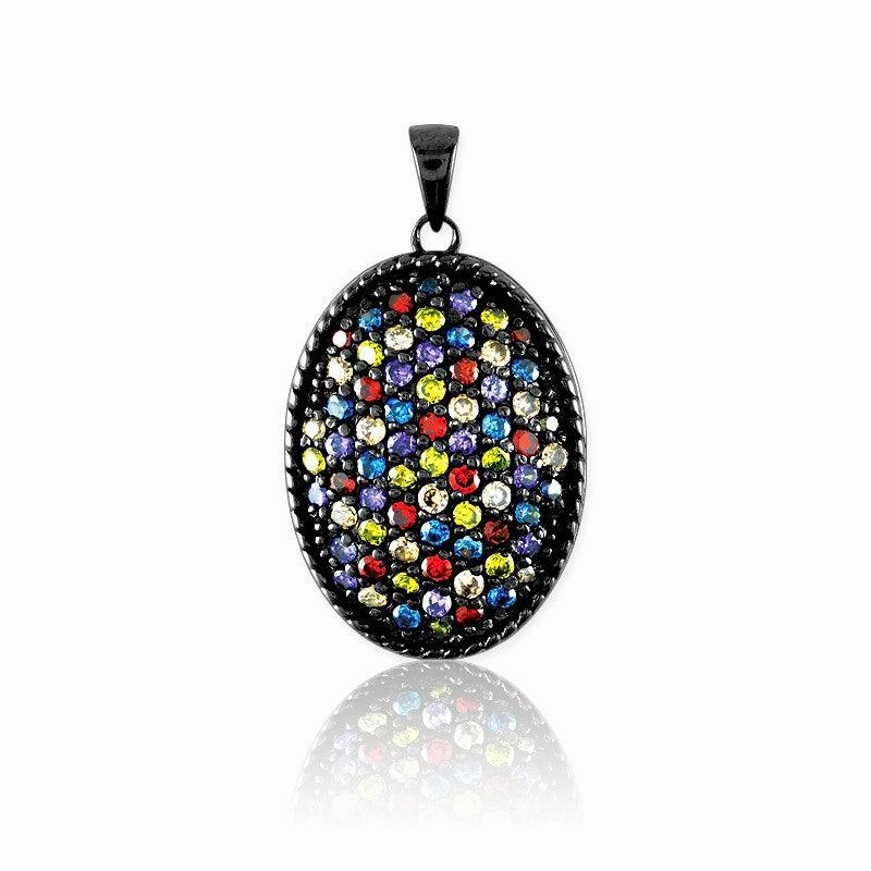 Sterling Silver Black Rhodium CZ Oval Pendant