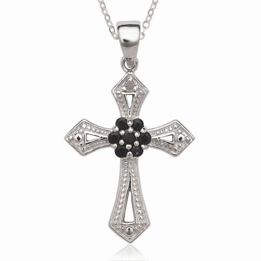 Sterling Silver Black Sapphire Cross Pendant