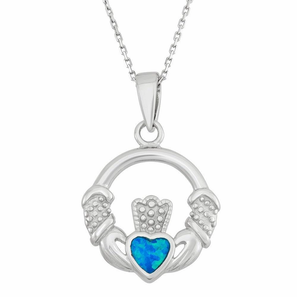Sterling Silver Blue Inlay Irish Claddagh Pendant