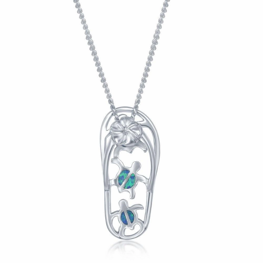 Sterling Silver Blue Inlay Opal Flip-Flops Pendant
