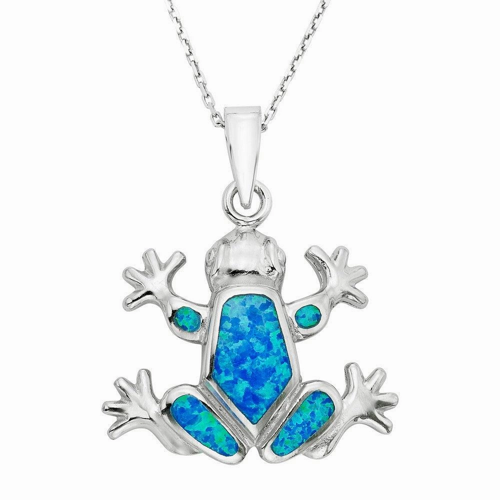 Sterling Silver Blue Inlay Opal Frog Pendant