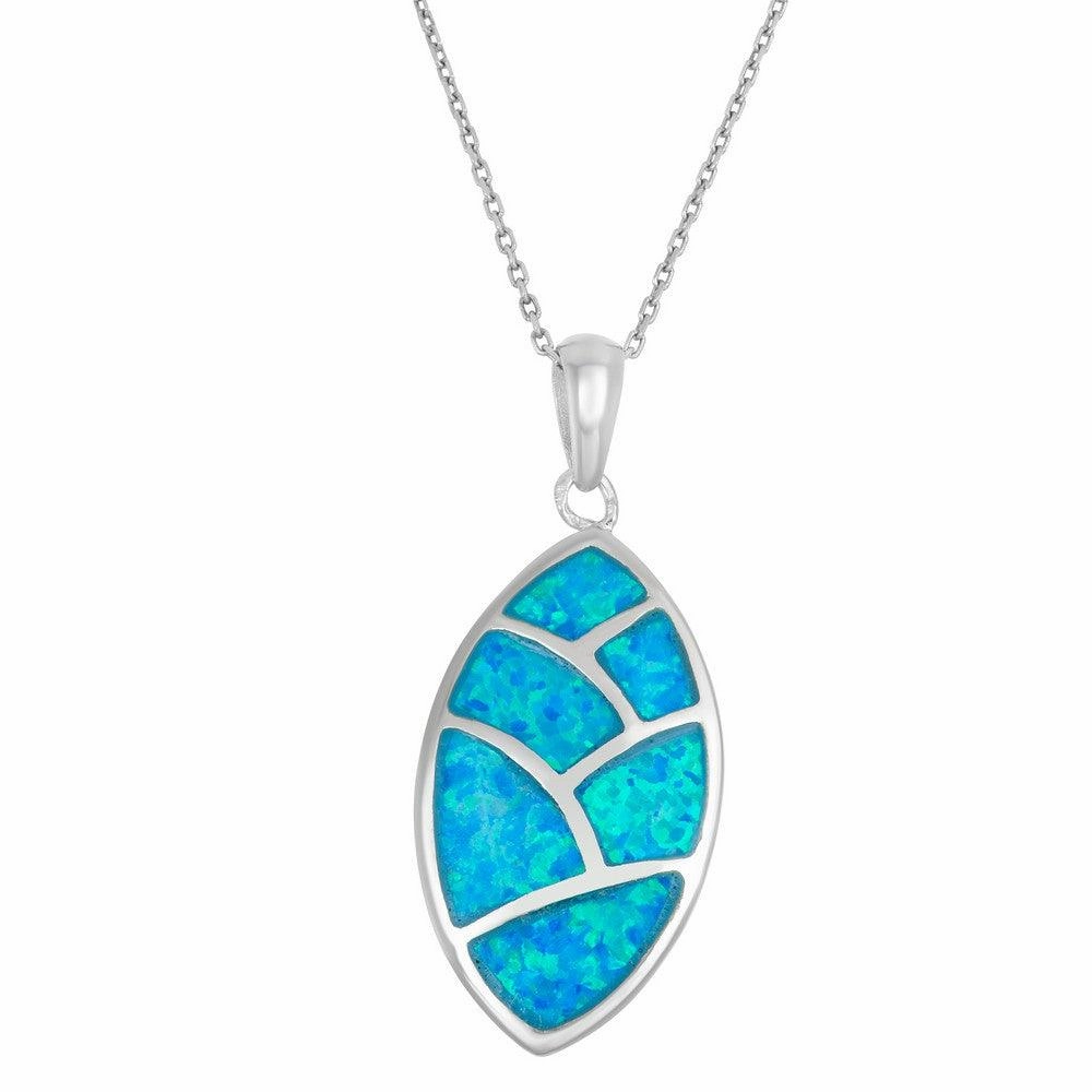 Sterling Silver Blue Inlay Opal Leaf Pendant