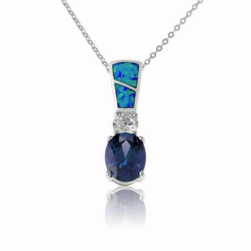 Sterling Silver Blue Inlay Opal Tanzanite Pendant