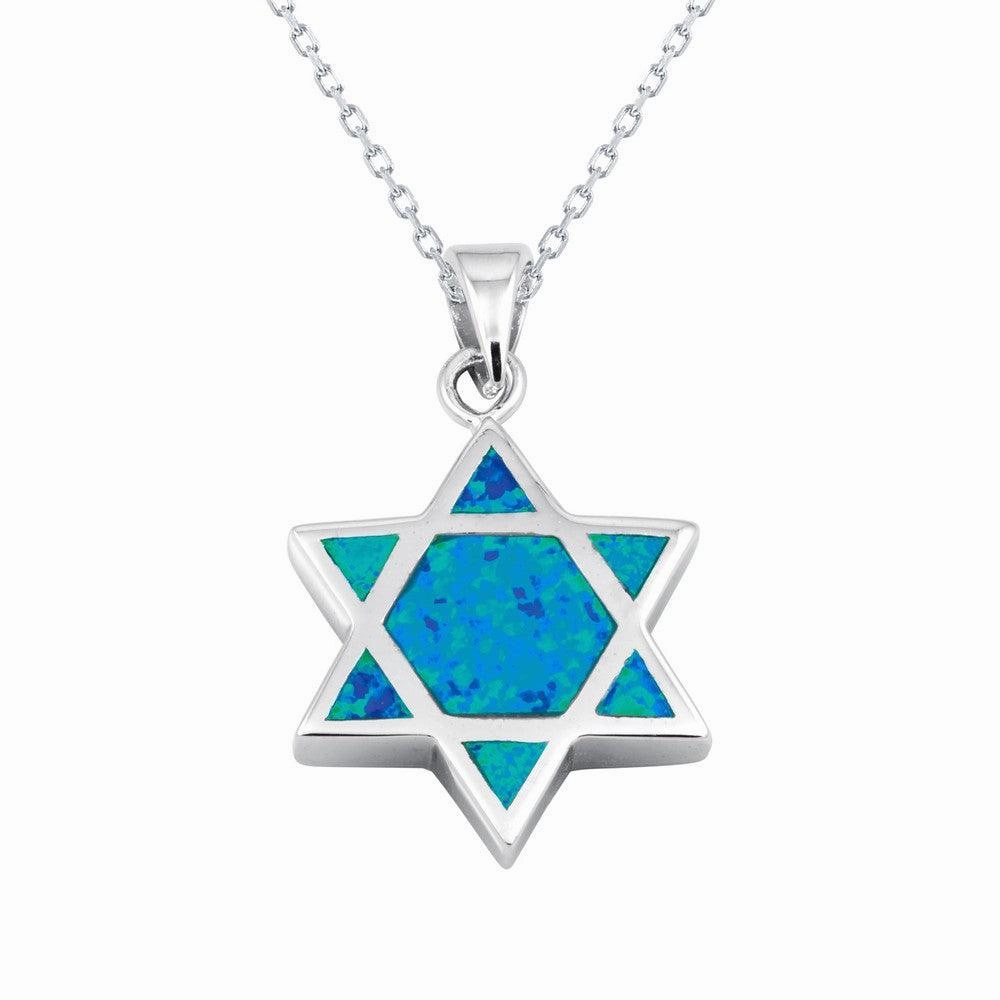 Sterling Silver Blue Inlay Star of David Pendant