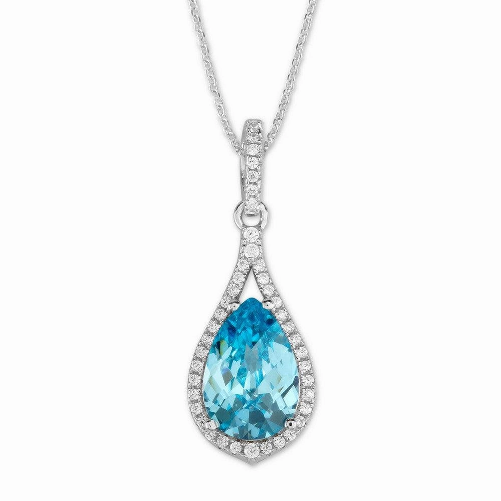 Sterling Silver Bright Blue CZ Teardrop Pendant