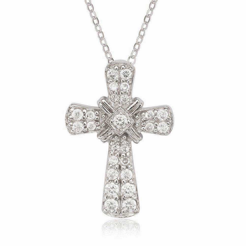 Sterling Silver Center One stone CZ Cross Pendant