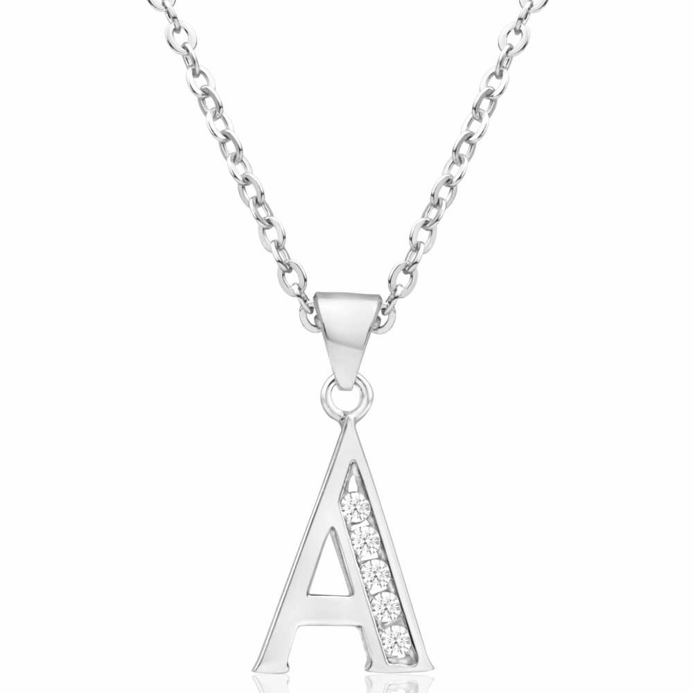 Sterling Silver Cubic Zirconia Initial "A" Pendant