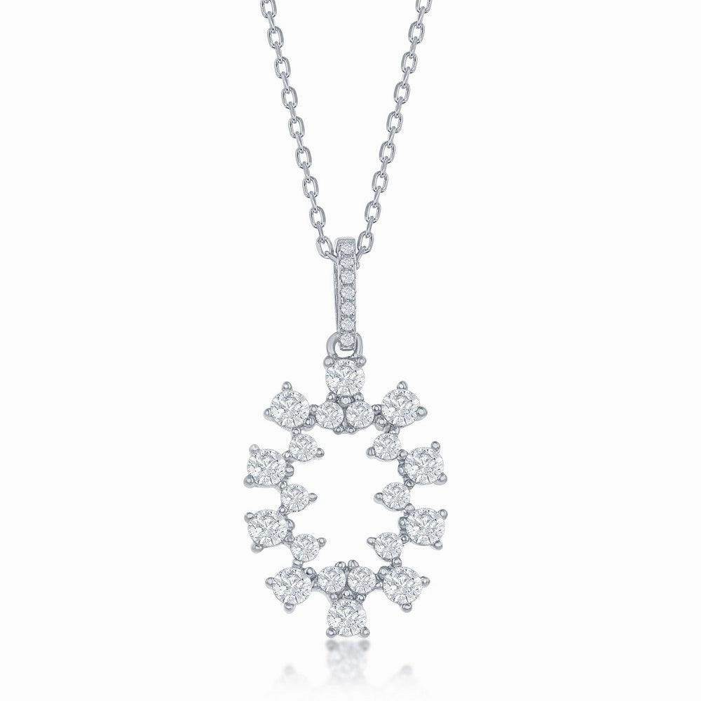 Sterling Silver Designed CZ Oval Pendant