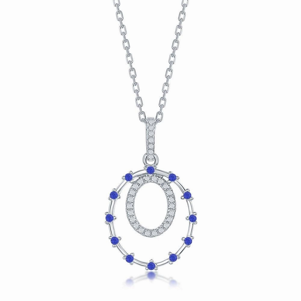 Sterling Silver Double Circle and Blue CZ Pendant