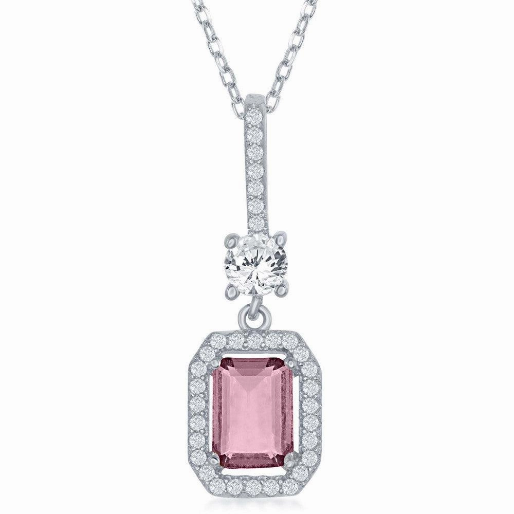 Sterling Silver Emerald Cut Tourmaline CZ Pendant