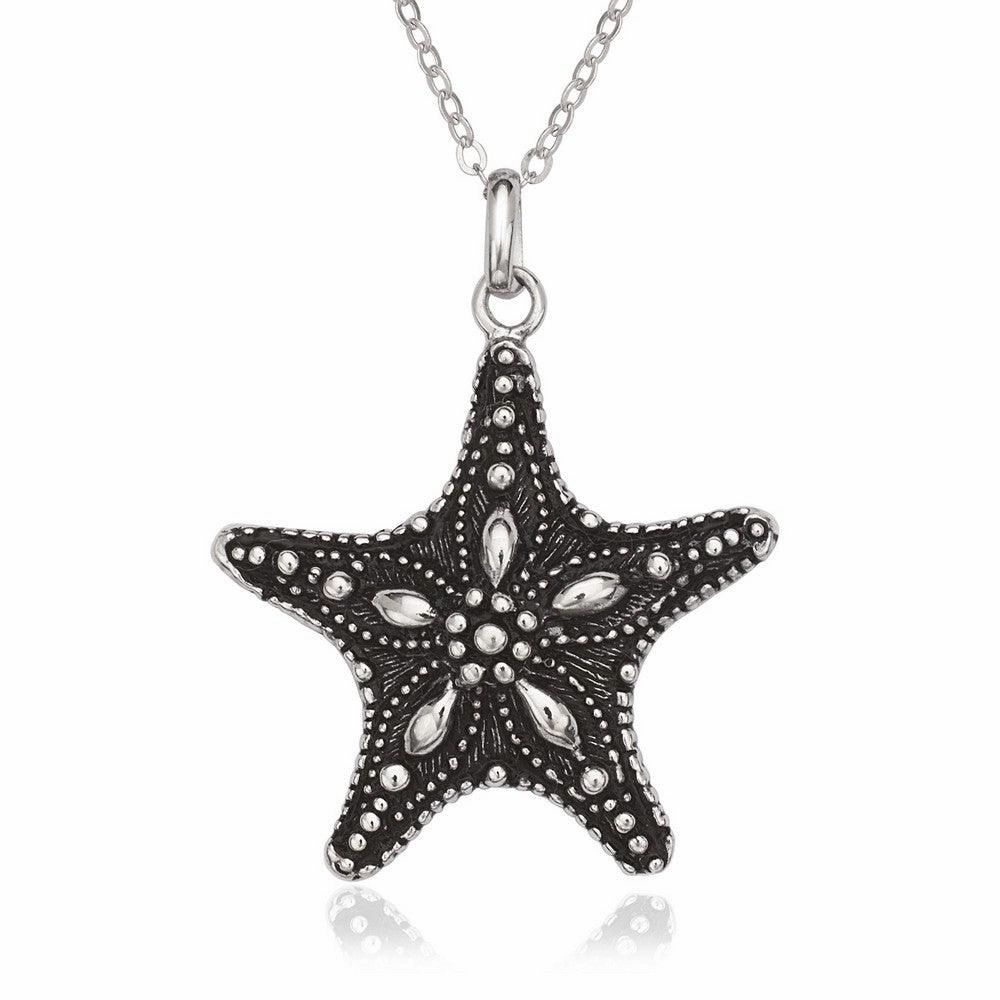 Sterling Silver Fancy Oxidized Starfish Pendant