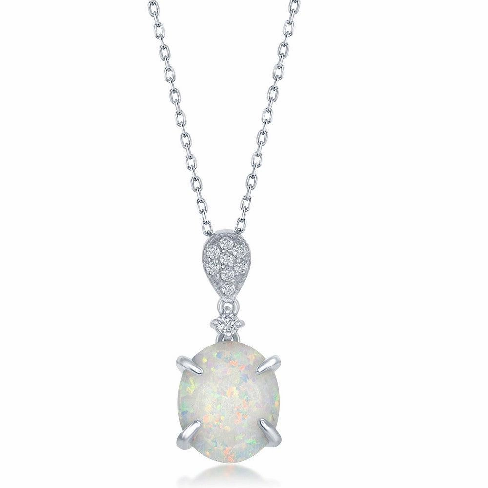 Sterling Silver Four-Prong White Inlay Opal Pendant