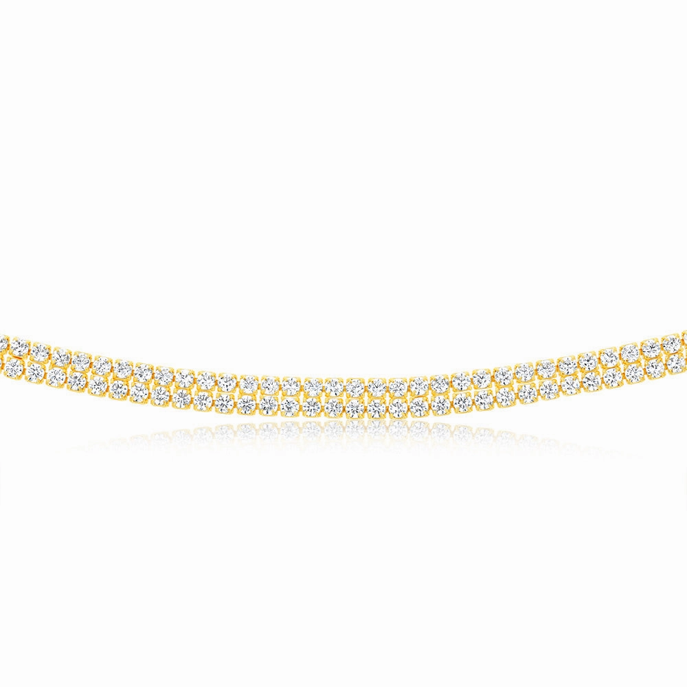Sterling Silver Gold Plated 2mm Cubic Zirconia Two Row 40 5cm Tennis Chain