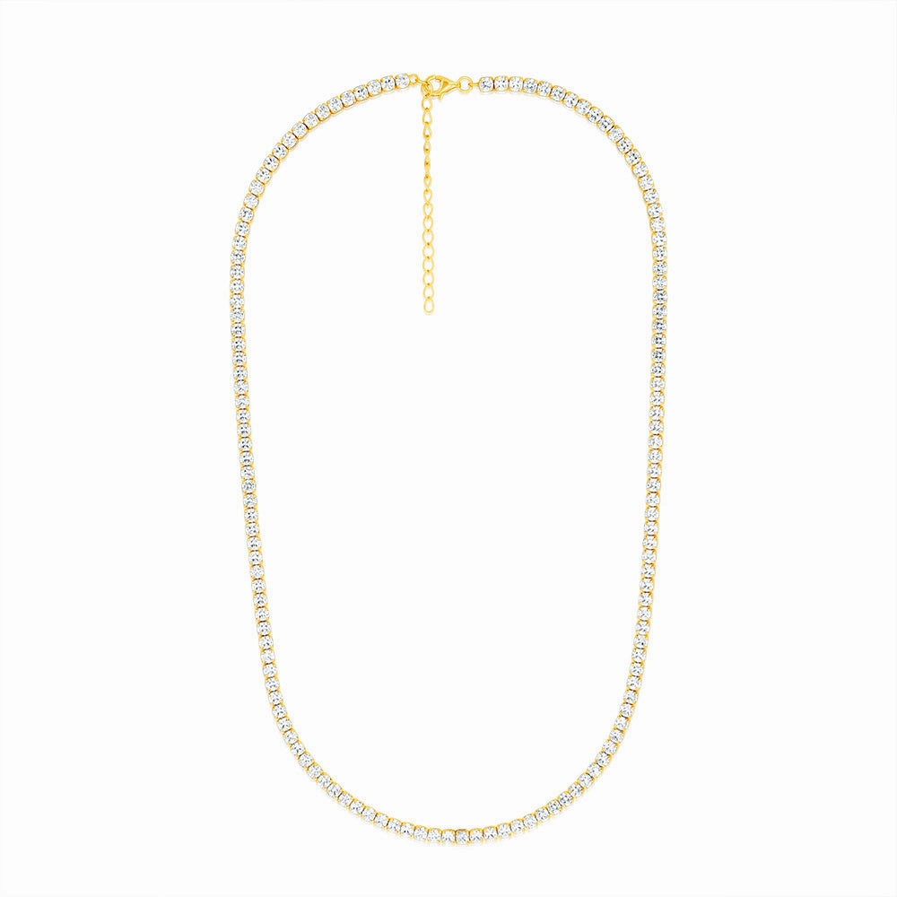 Sterling Silver Gold Plated 3mm Cubic Zirconia 45cm Tennis Chain