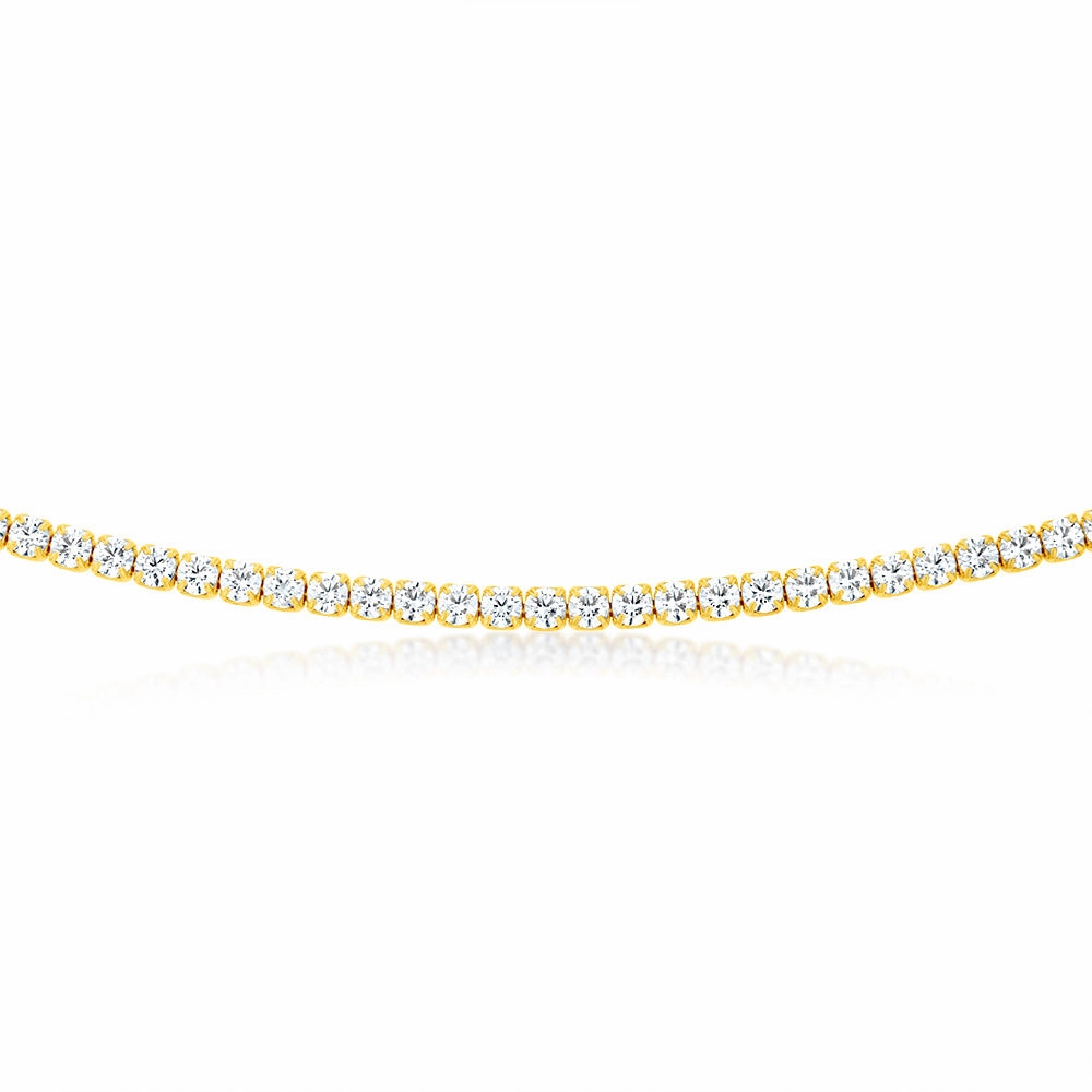 Sterling Silver Gold Plated 3mm Cubic Zirconia 45cm Tennis Chain