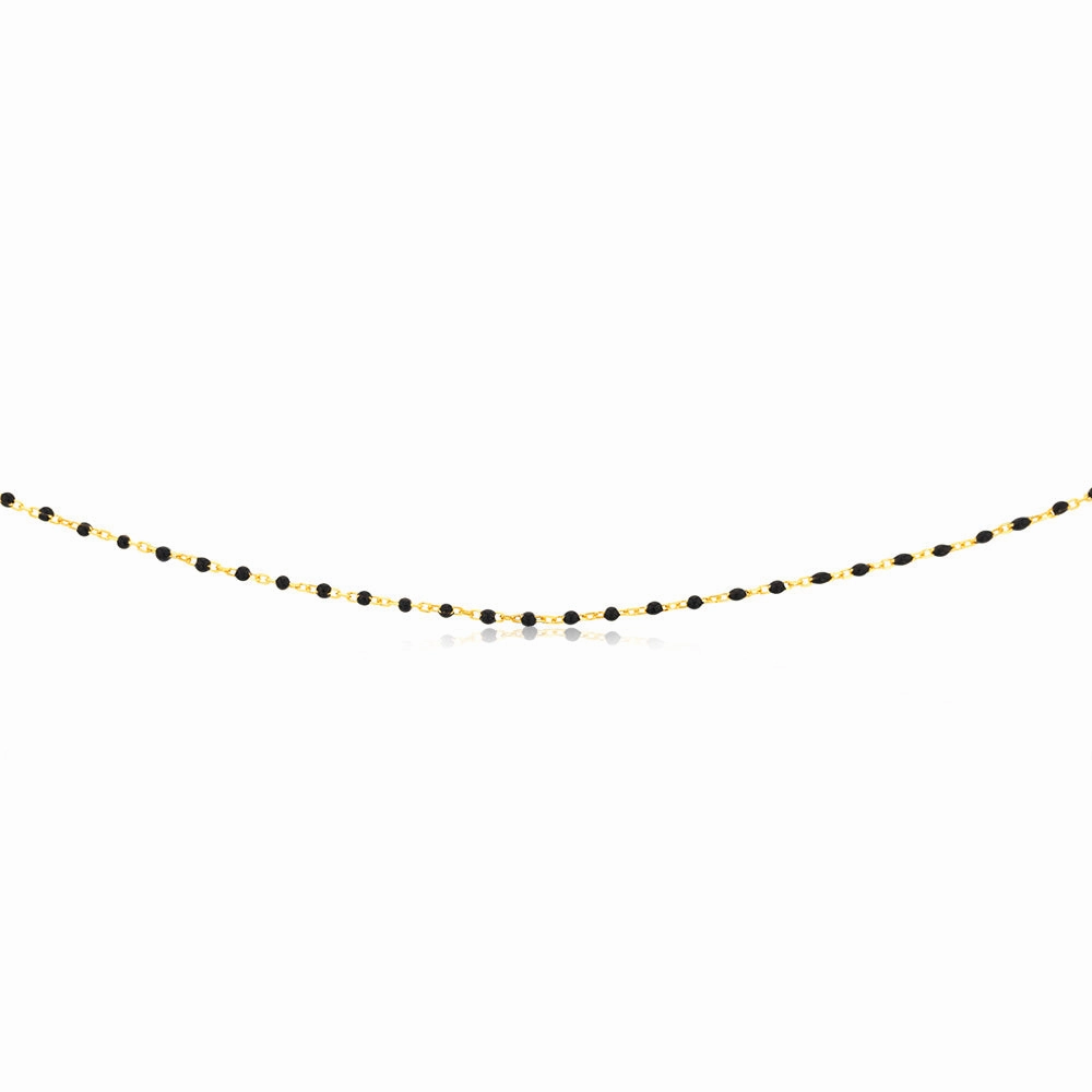 Sterling Silver Gold Plated Black Enamel Fancy 42 3cm Chain