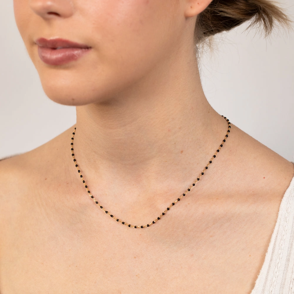 Sterling Silver Gold Plated Black Enamel Fancy 42 3cm Chain