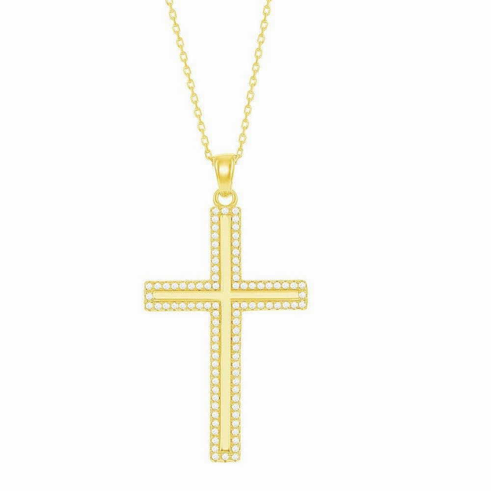 Sterling Silver Gold Plated CZ Outline Cross Pendant