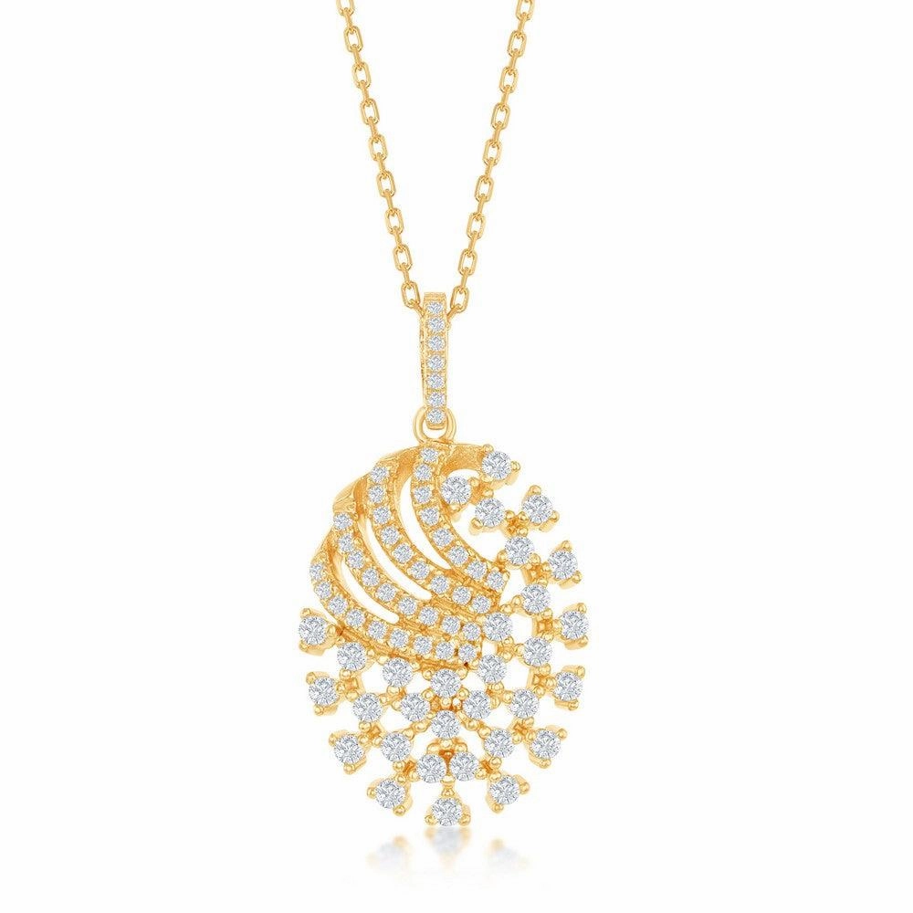 Sterling Silver Gold Plated Designed CZ Oval Pendant