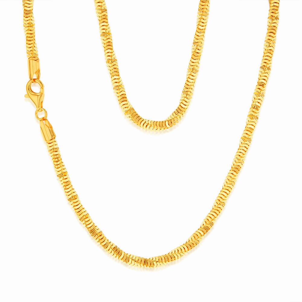 Sterling Silver Gold Plated Diamond Cut Square Snake 45cm Chain