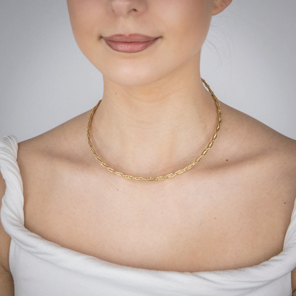 Sterling Silver Gold Plated Fancy Braided 42 3cm Chain